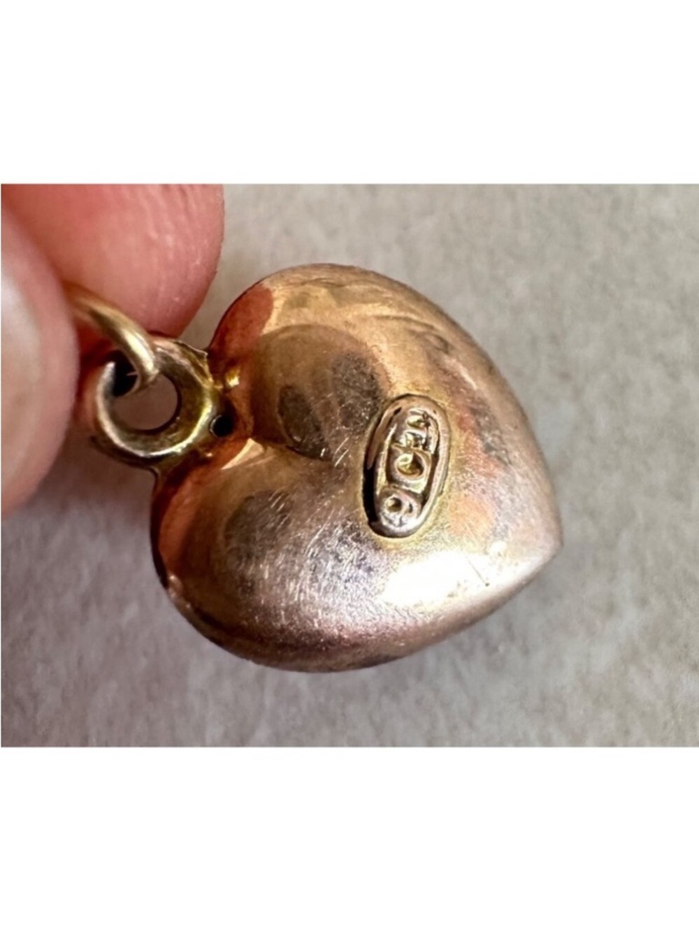 Antique 9k Gold Puffy Heart Pendant with Sapphire Victorian - Picture 5 of 7